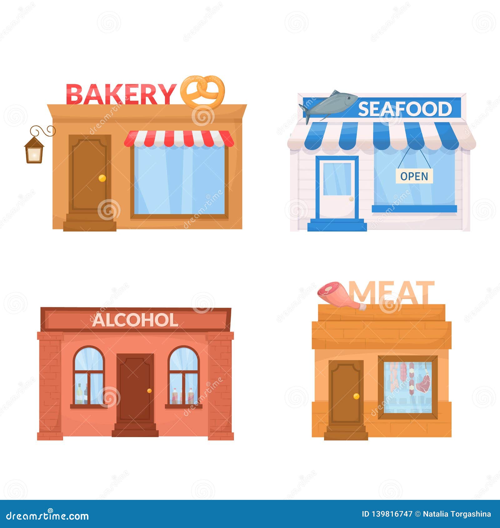Market Storefront Bakery Sea Food Alcohol Meat Store Building