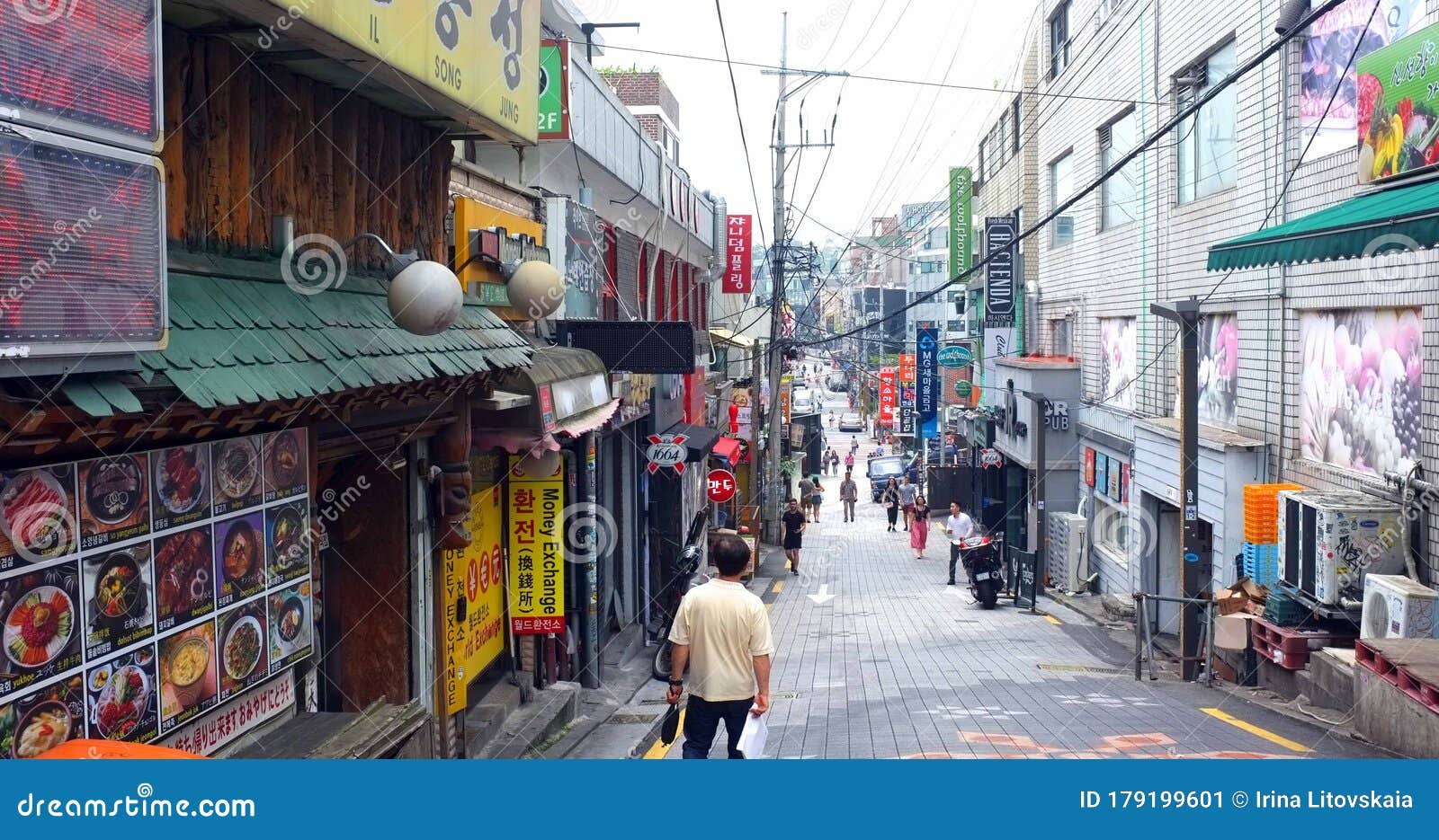 Market Street with People and Shops in Seoul, South Korea, Asia