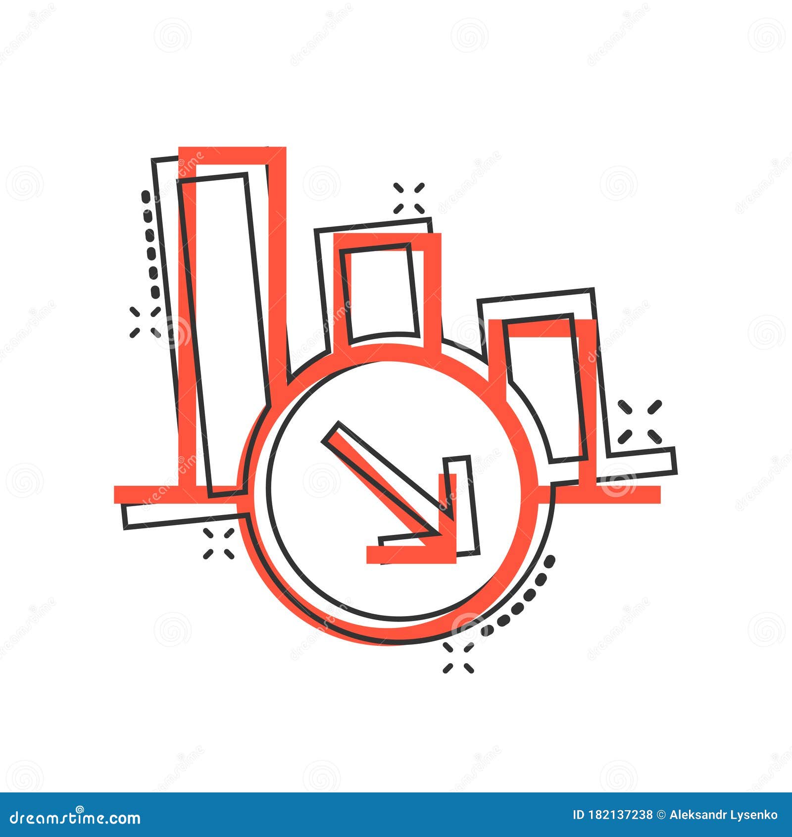 Decline Arrow Icon In Flat Style. Decrease Vector Illustration On Black ...