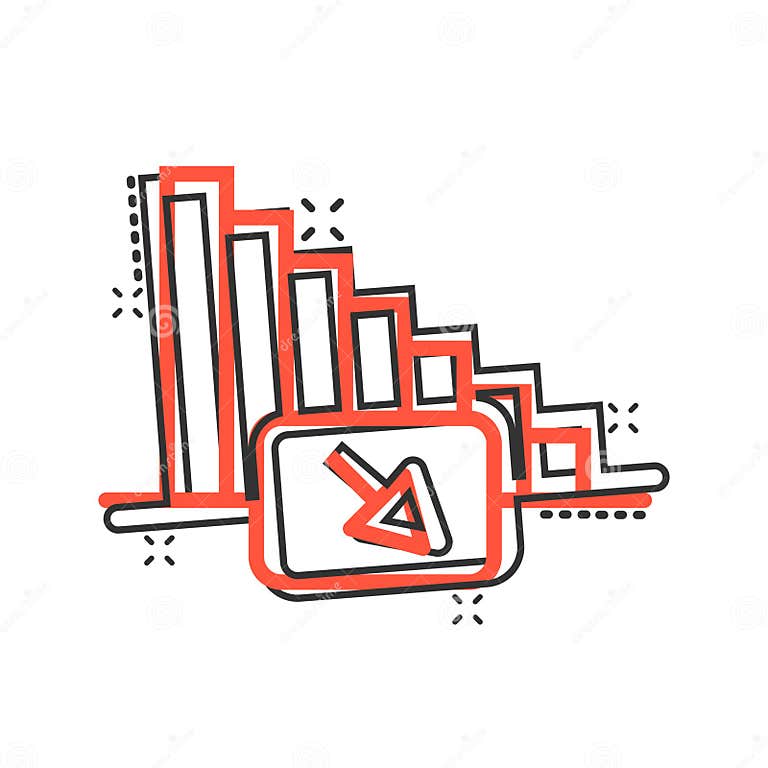 Market Trend Icon in Comic Style. Decline Arrow with Magnifier Cartoon ...