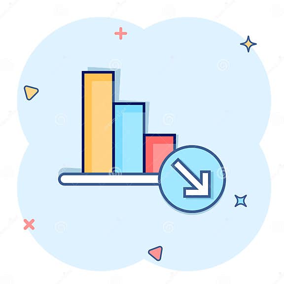 Market Trend Icon in Comic Style. Decline Arrow with Magnifier Cartoon ...