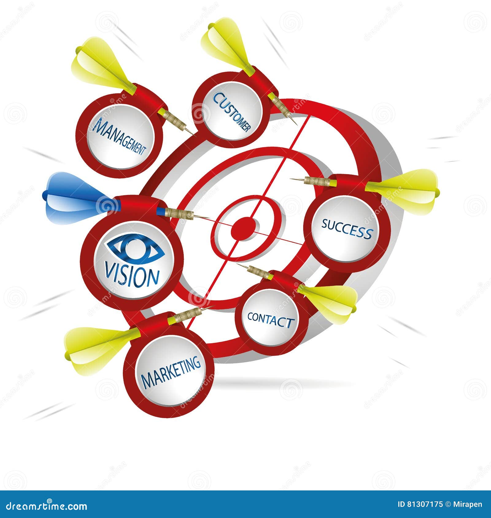 Marketing Dart Concept. Successful Shoot with Banners Stock Vector