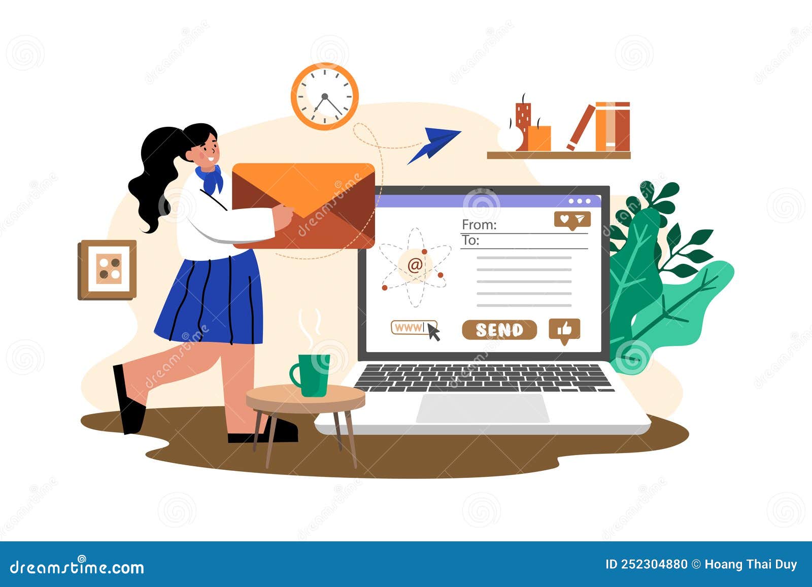 Marketing Employee Sending Marketing Mail from Home Stock Vector