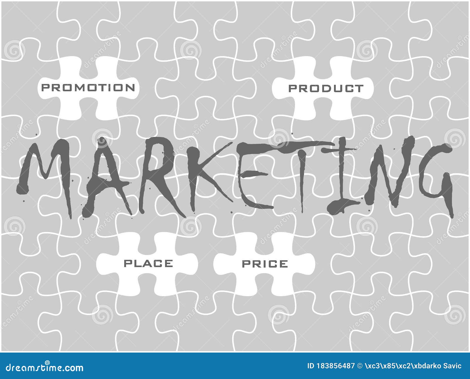 Marketing Letters and Marketing Mix Infographic Puzzle Effect Vector