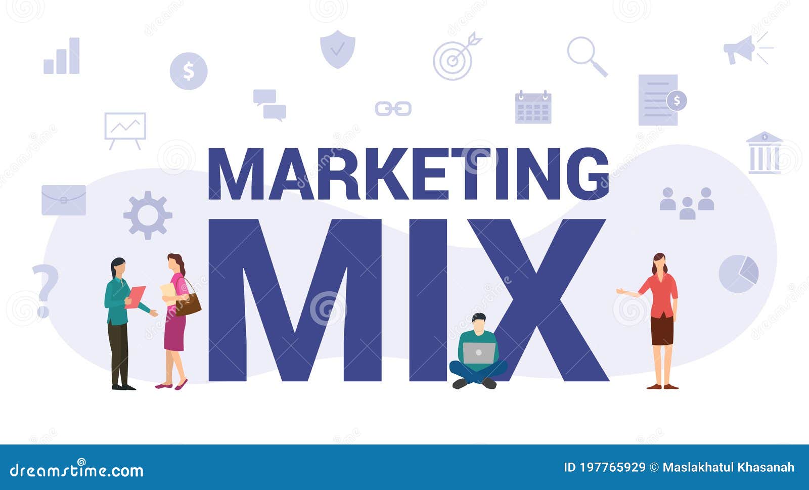 Marketing Mix Concept with Modern Big Text or Word and People with Icon ...