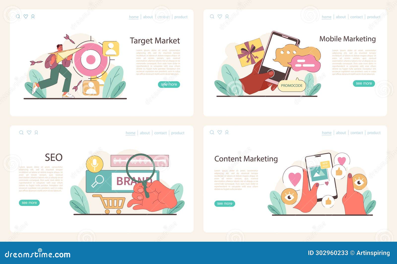 marketing strategies set. a visual narrative on targeting markets, mobile reach,