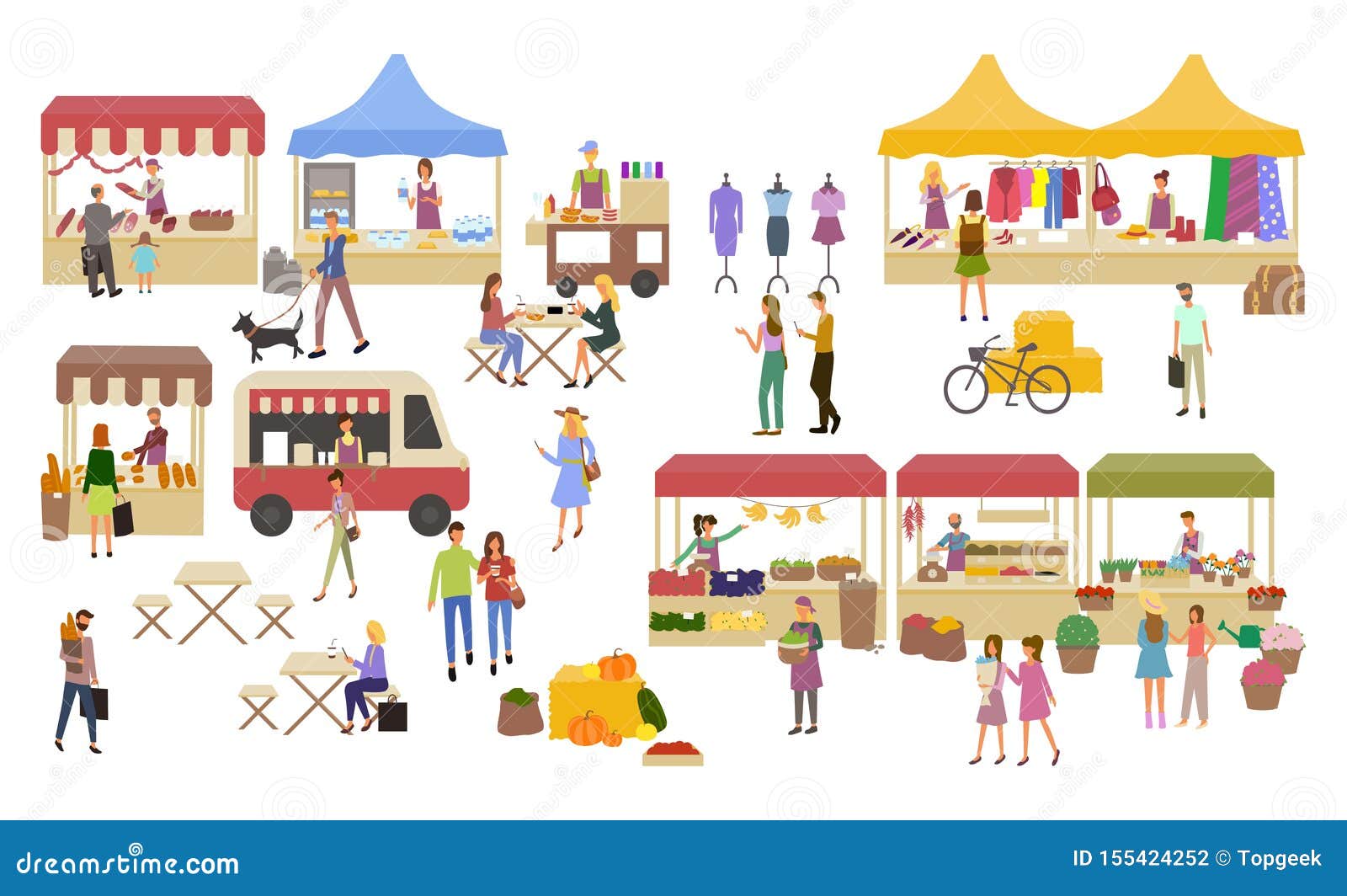 marketplace, stalls of sellers and shopping people
