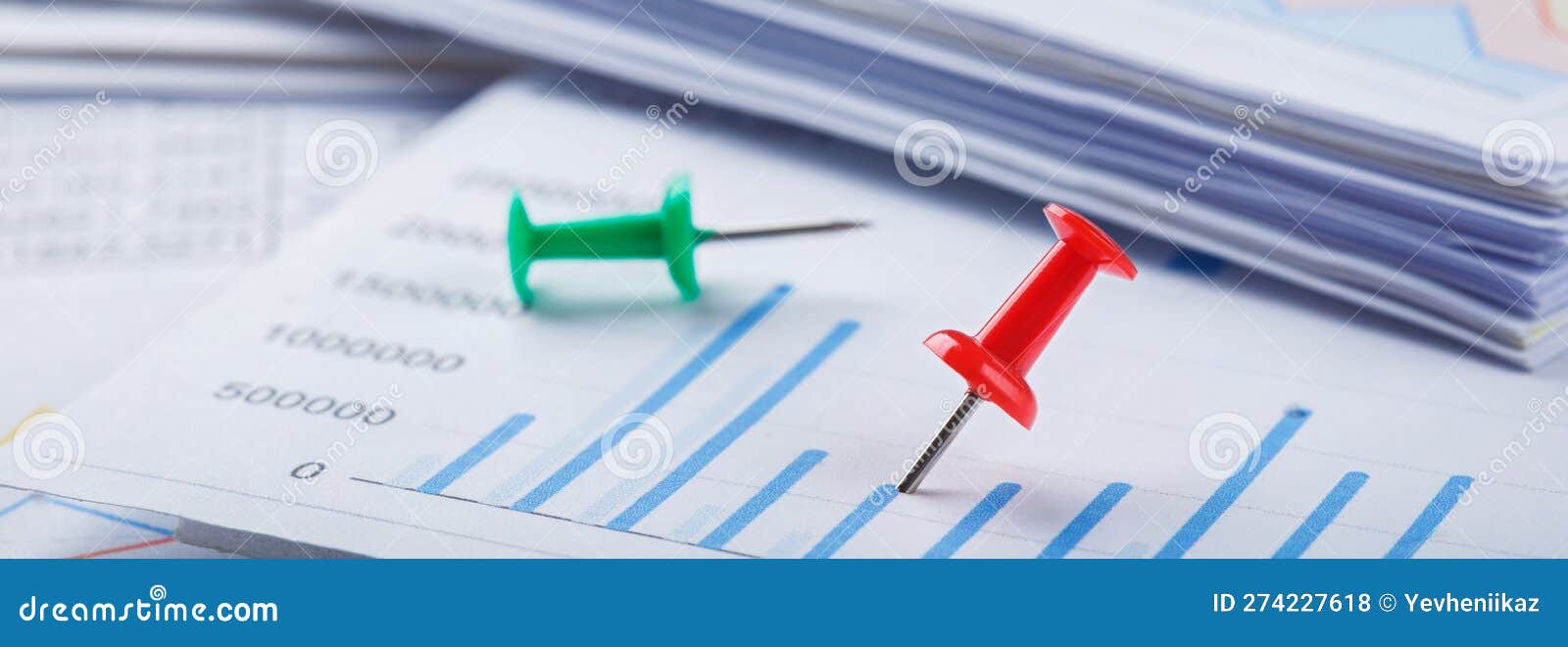 Marking Financial Chart by Pins.Share Listing and Checking Financial Chart Stock Photo Image