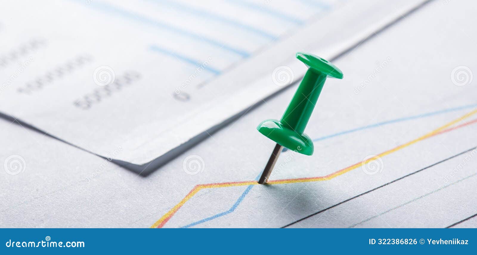 Marking Financial Chart by Pins.Share Listing and Checking Financial Chart Stock Photo Image