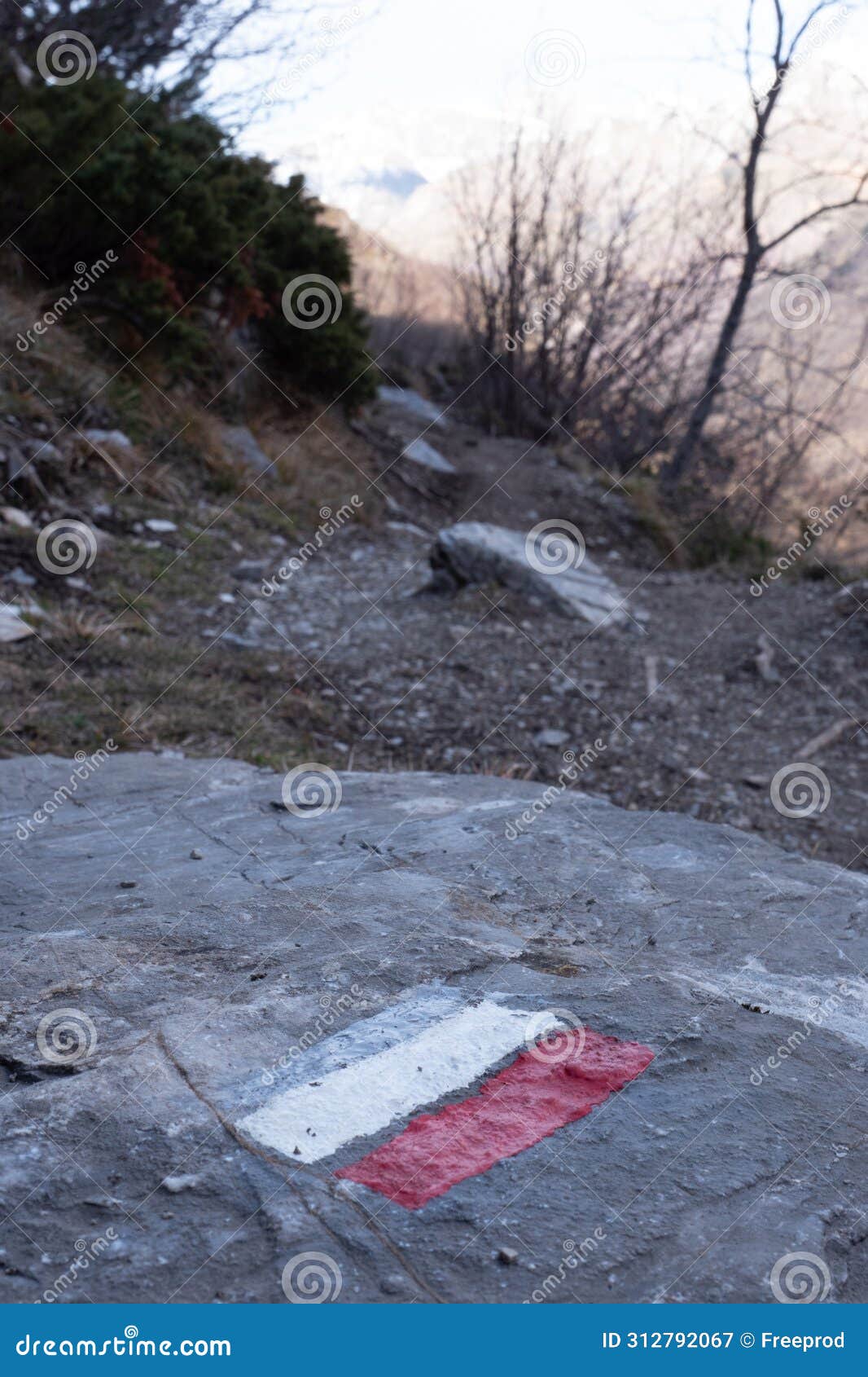 marking of a long-distance hiking route, white and red, itineraries in france, marking on rock, hiking trail