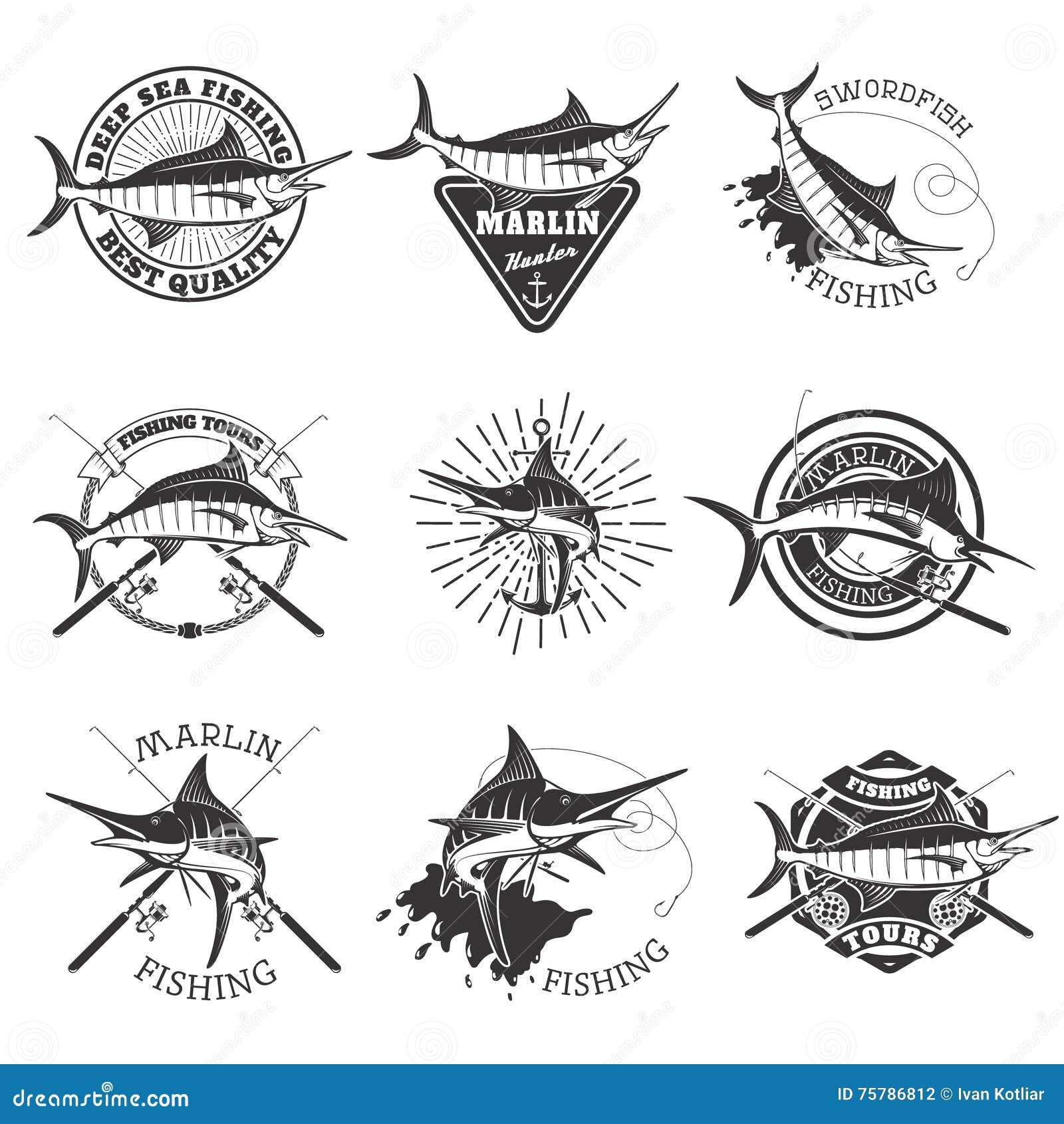 Download Marlin Fishing. Swordfish Icons. Deep Sea Fishing. Design ...
