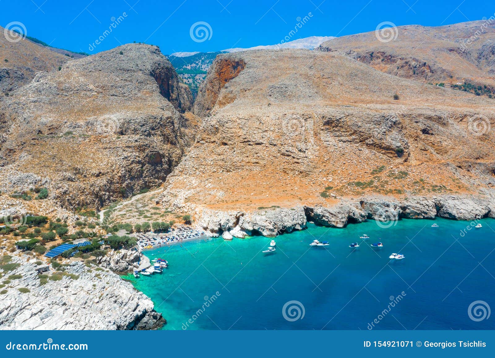 marmara beach at the end of aradena gorge and coastline alongside e4 trail at south-west coast of crete island, greece