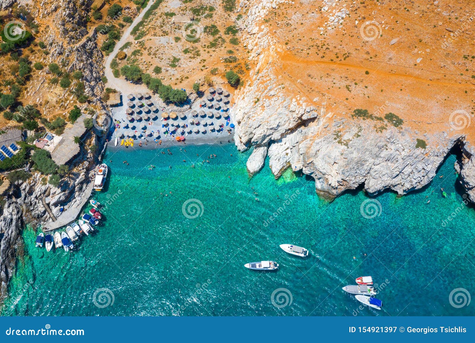 marmara beach at the end of aradena gorge and coastline alongside e4 trail at south-west coast of crete island, greece