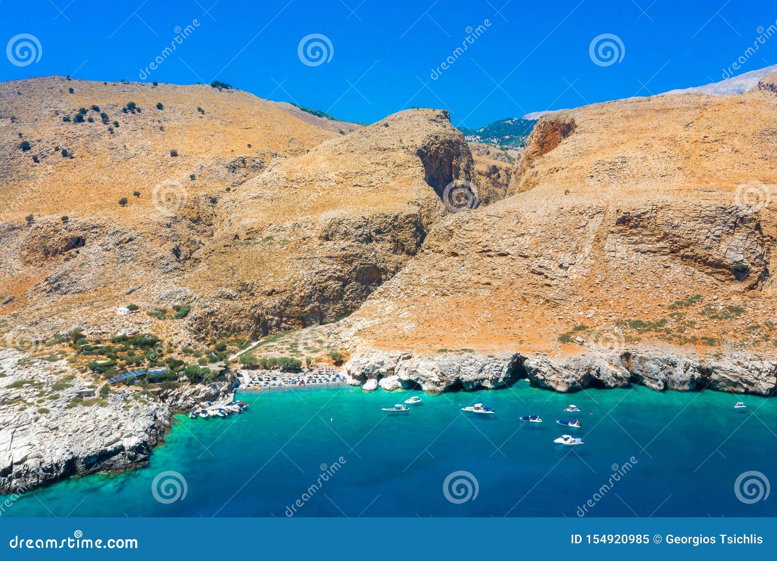 marmara beach at the end of aradena gorge and coastline alongside e4 trail at south-west coast of crete island, greece