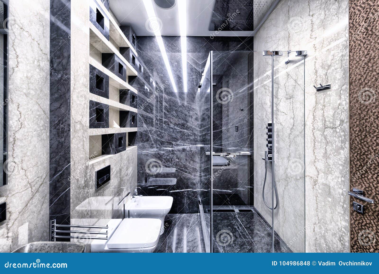 Marmo In Bianco E Nero All Interno Di Un Bagno Moderno In Un Appartamento Di Lusso Fotografia Stock Immagine Di Hotel Specchio