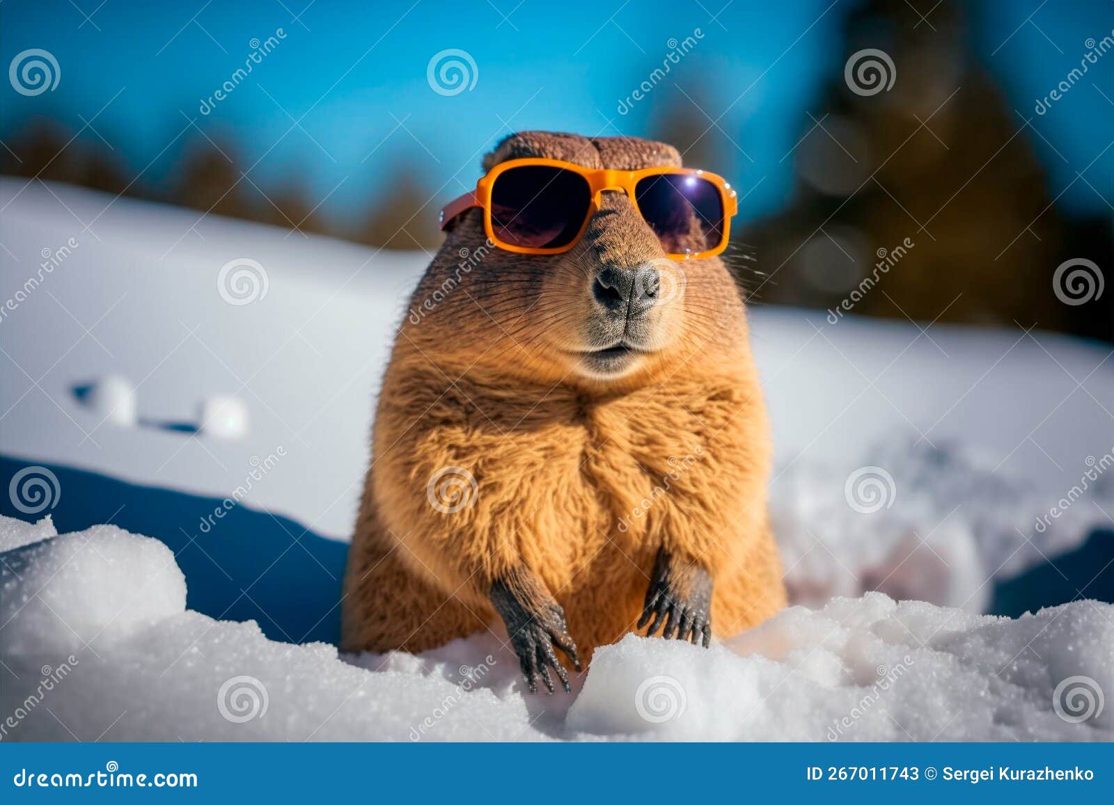 Marmotta in Occhiali Da Sole Sulla Neve. Giornata Di Marmotta. Il