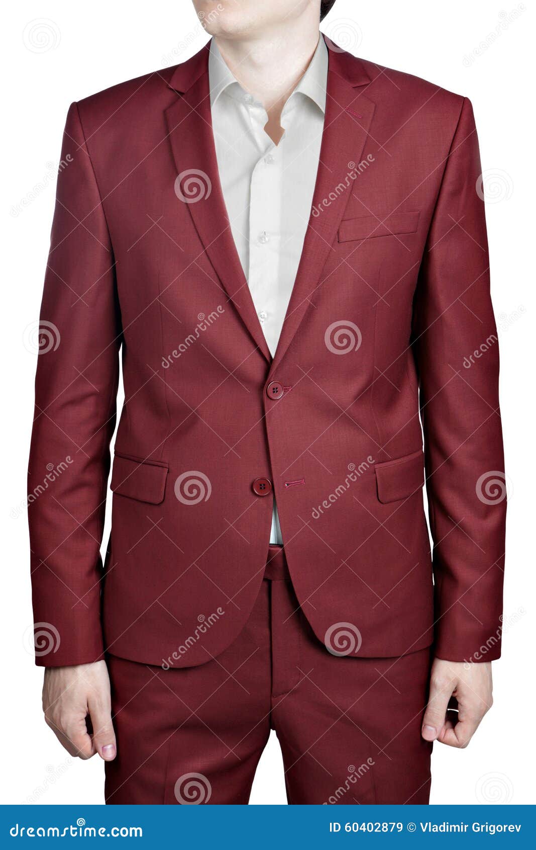 Maroon Color Prom Suit For Men, Isolated On White