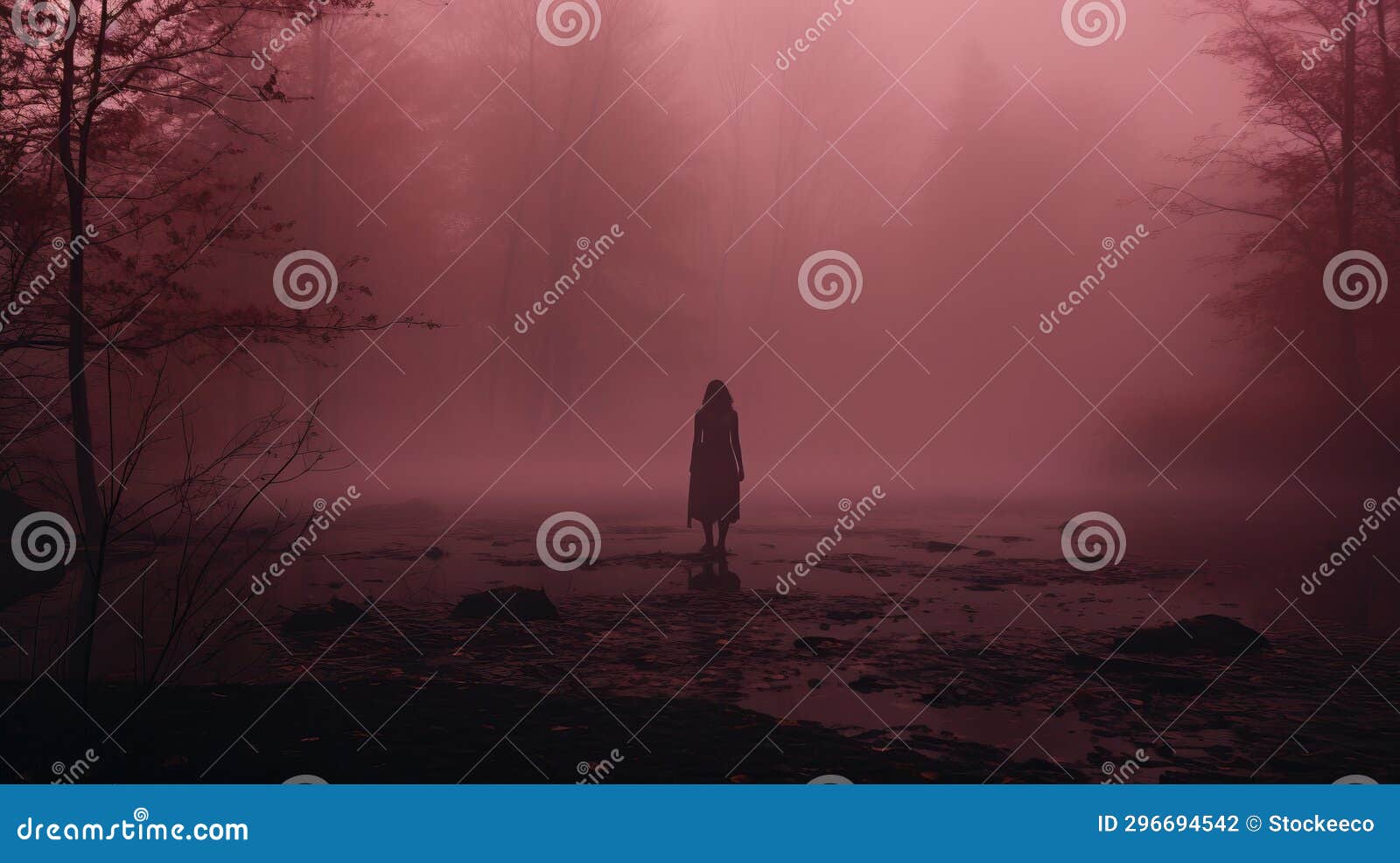 Maroon Fog a Captivating Solo Journey in a Dark Pink Forest Stock ...