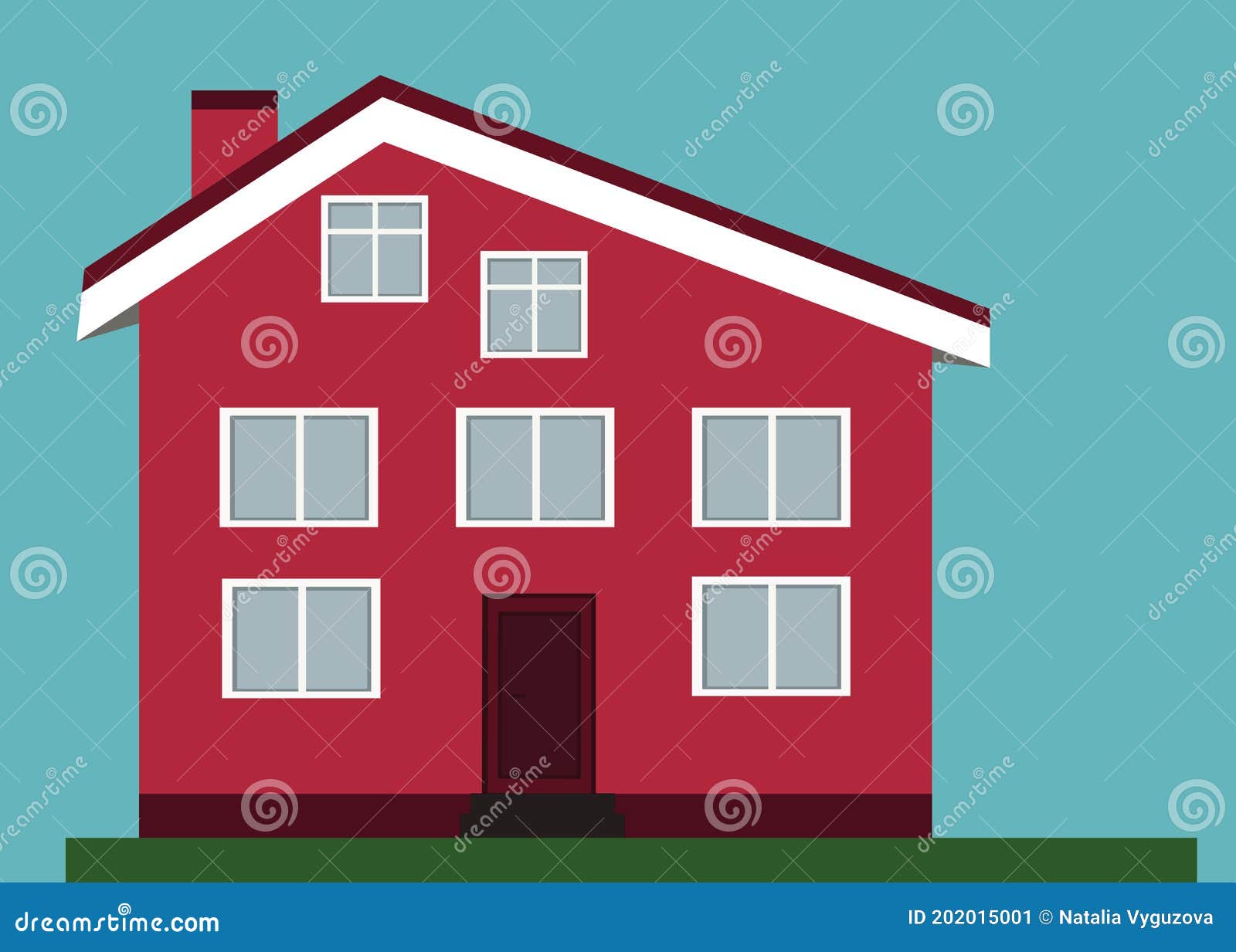 Maroon House is Beautiful and Cozy. Stock Vector Illustration of