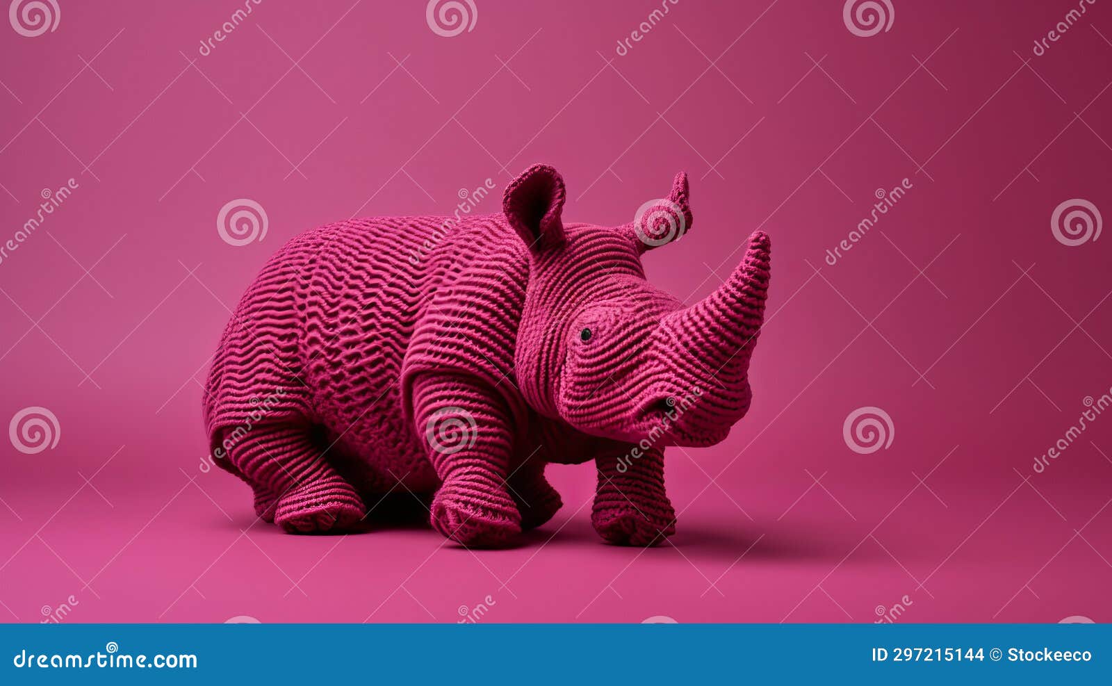 maroon knitted rhino toy on pink background