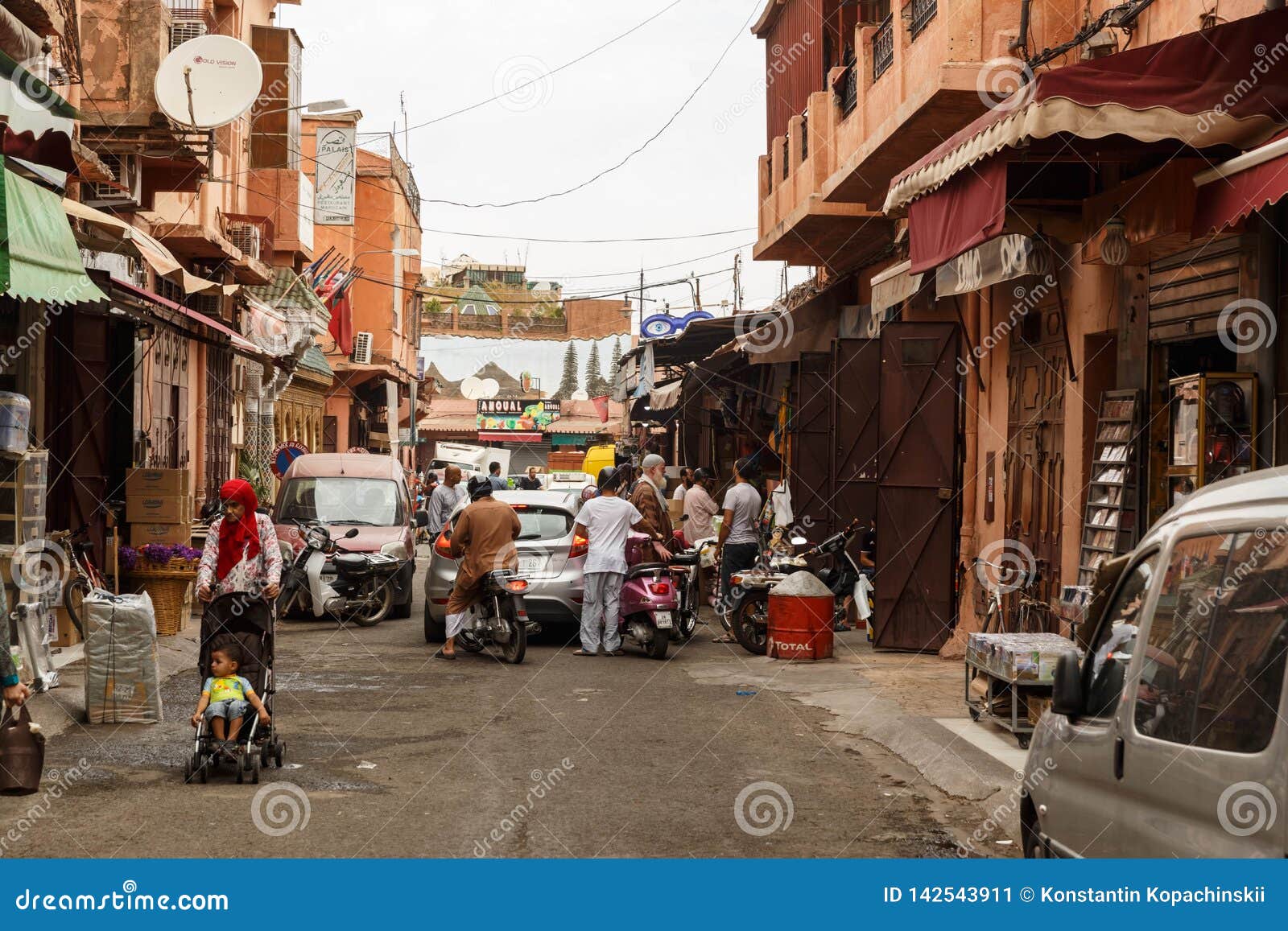 Marrakech, Morocco - August 2017: Marrakech Old Town Red Streets
