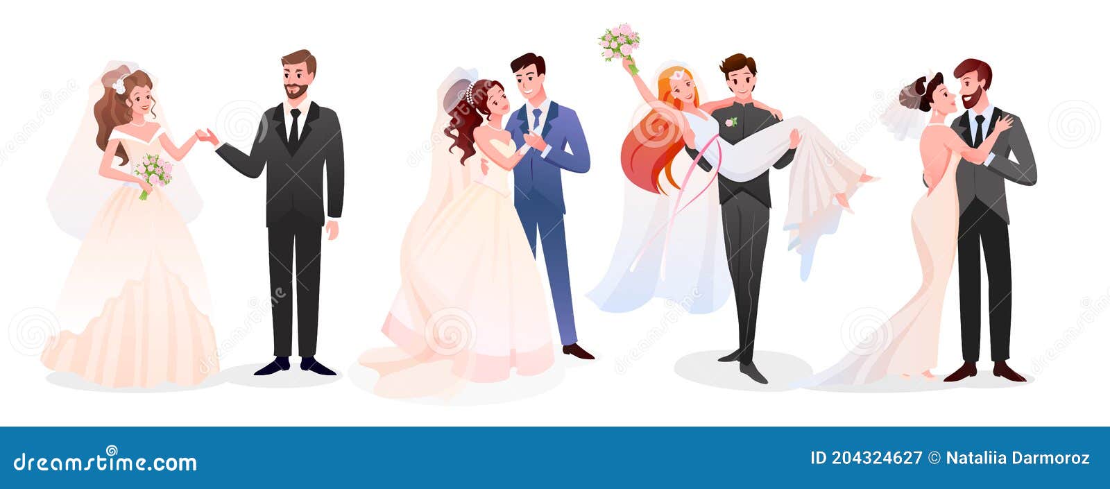 Marriage Wedding Couple Vector Illustration Collection. Cartoon ...