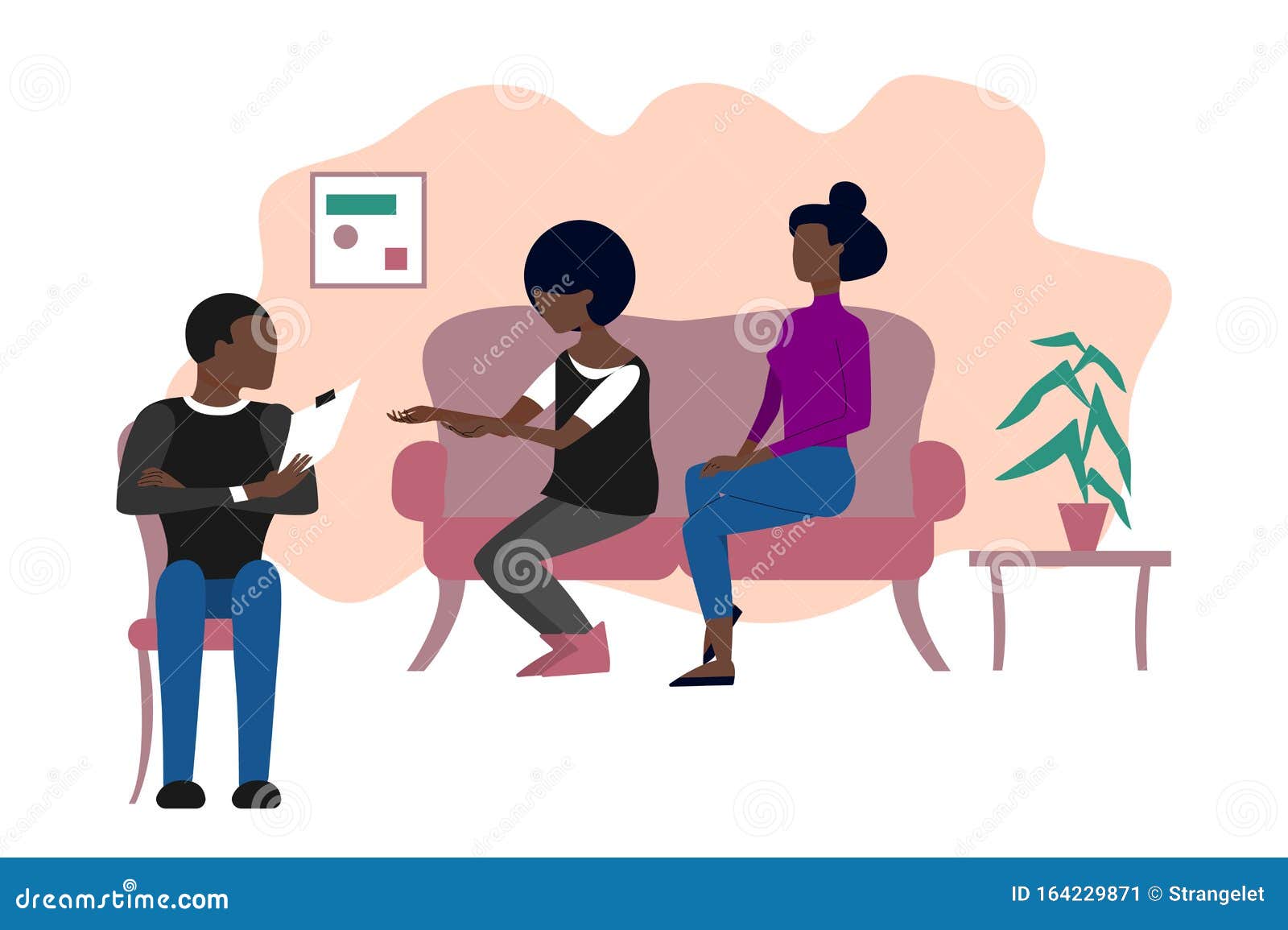 married black couple of two women having therapeutical meeting at psychologist office. flat style stock 