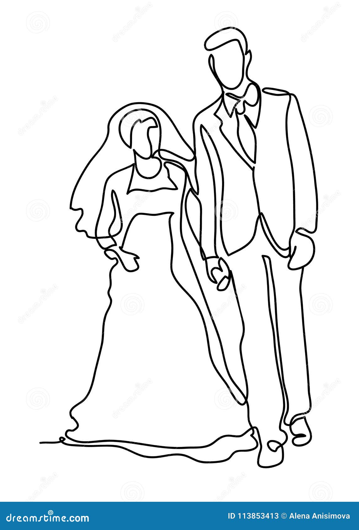 Married Couple. Continuous Line Drawing. Isolated on the White Background.  Vector Monochrome, Drawing by Lines Stock Vector - Illustration of husband,  isolated: 113853413