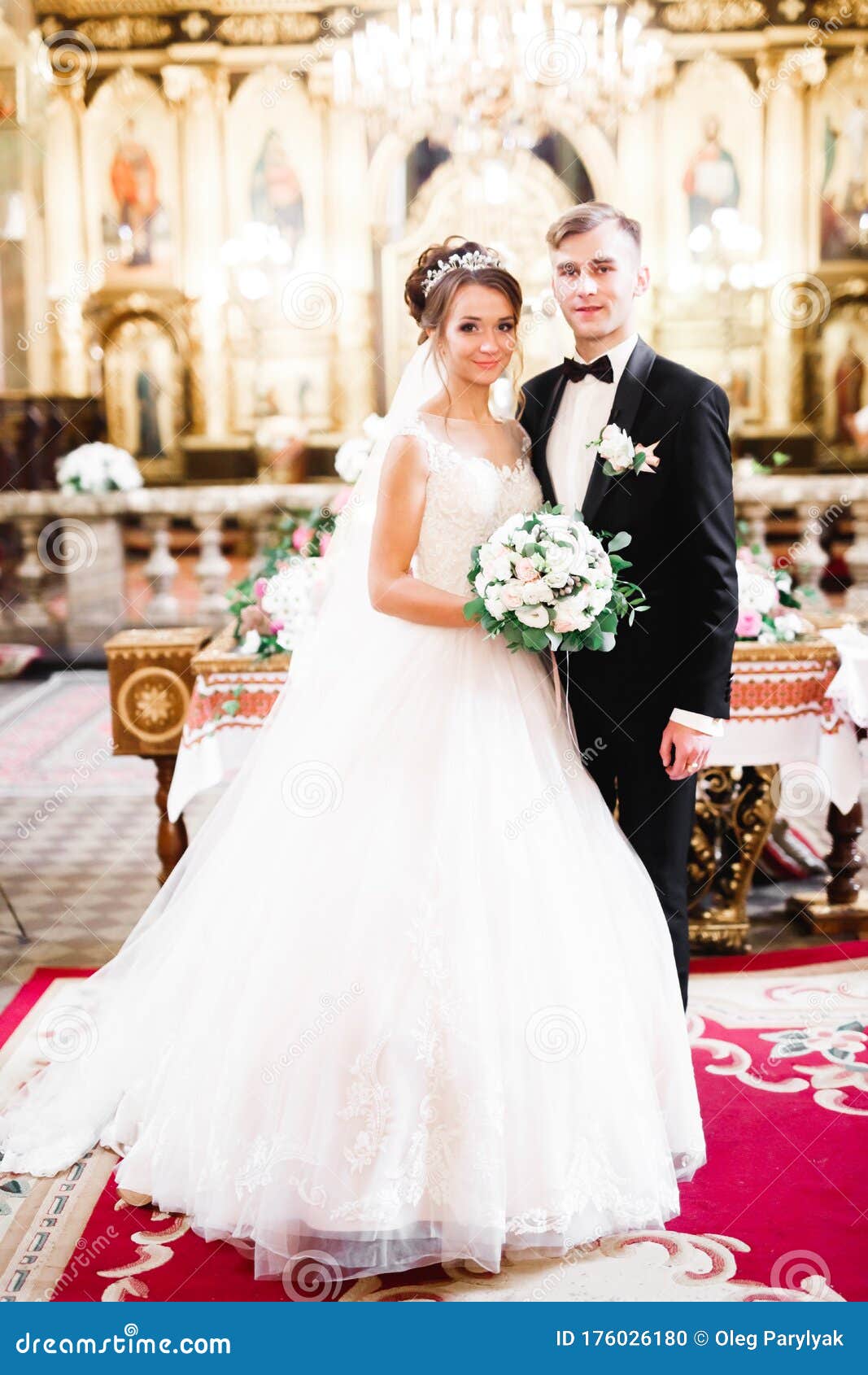Married Couple Posing in a Church after Ceremony Stock Photo ...