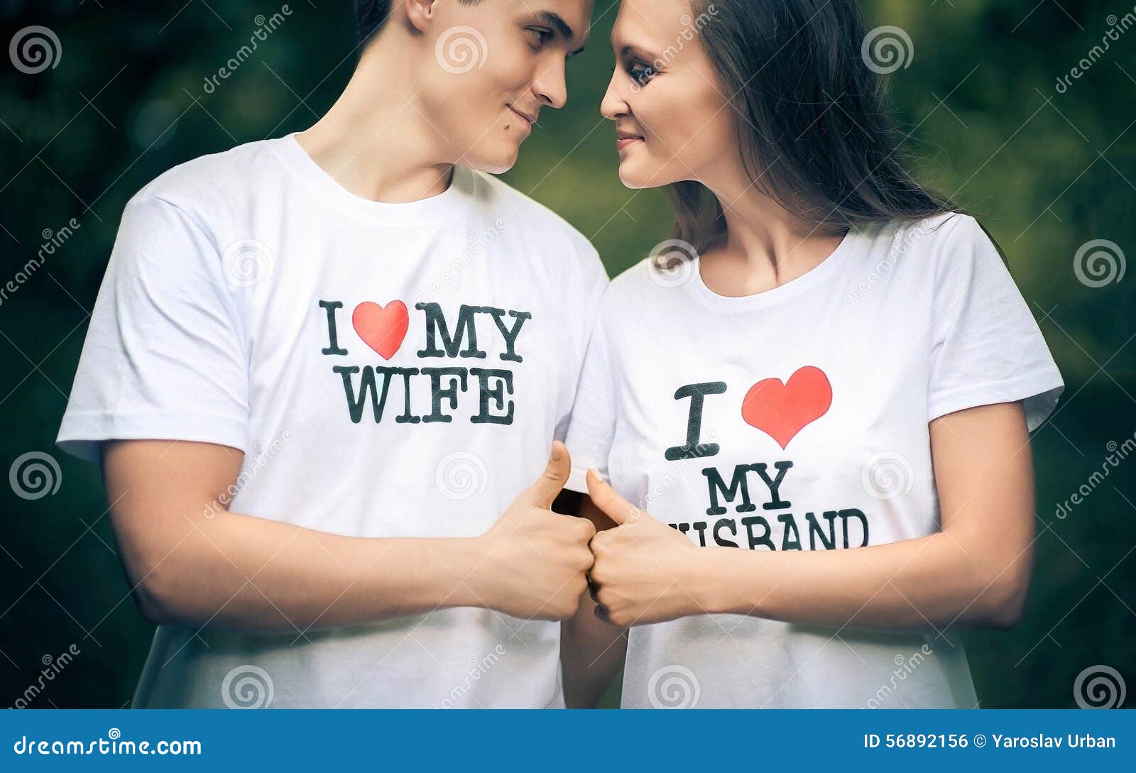 Married Couple with Words on the T-shirt I Love My Stock Photo ...