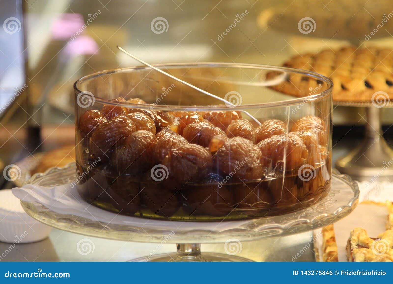 marron glacÃÂ© in a pastry shop window