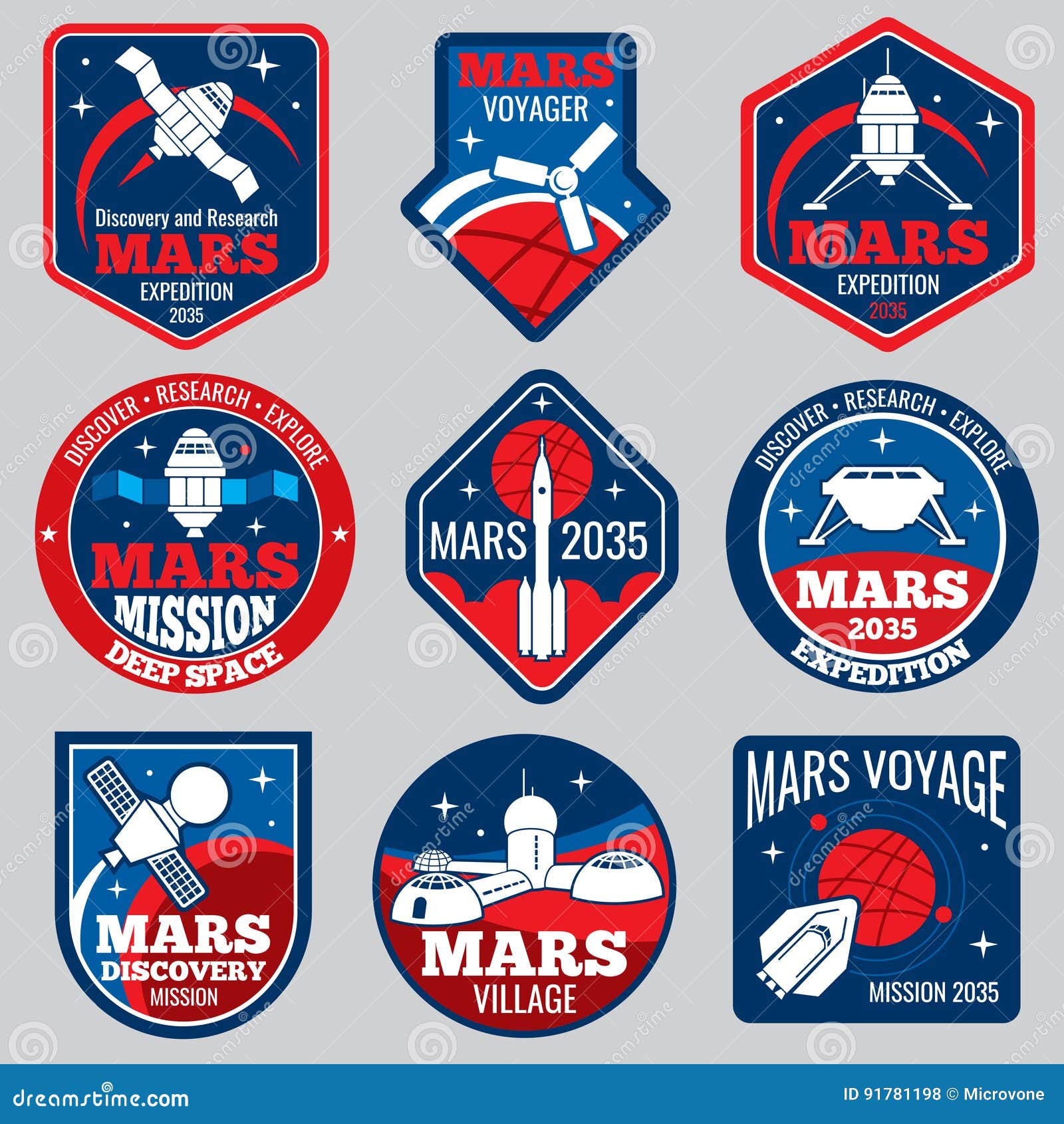 mars colonization  retro space logos and labels set