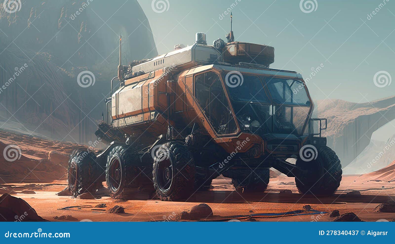 mars exploration with fantastic sci fi vehicle