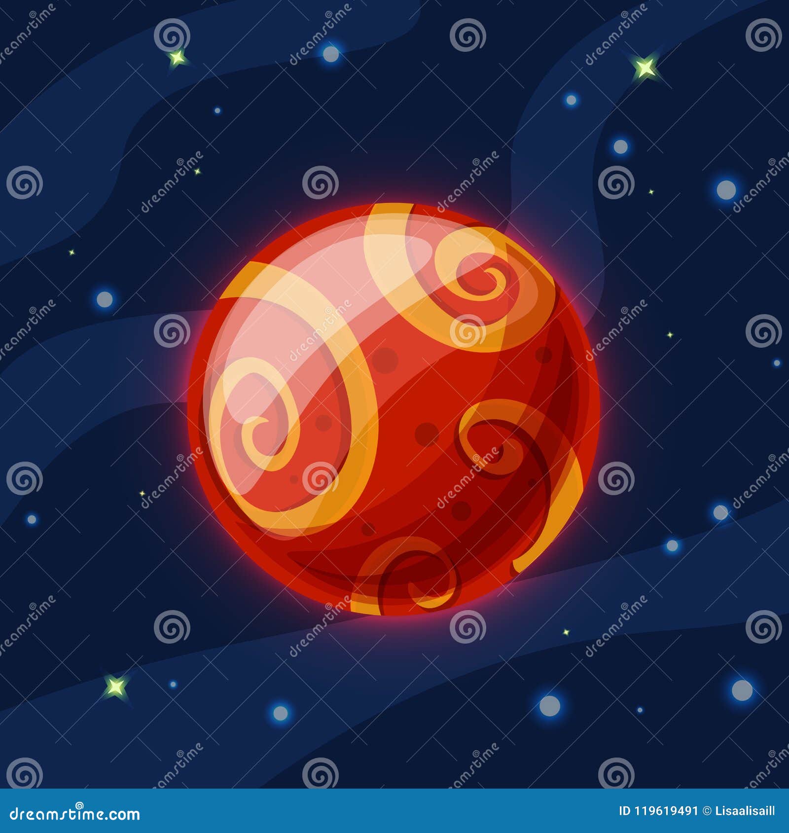 Mars Vector Cartoon Illustration. Red Mars Of Solar System In