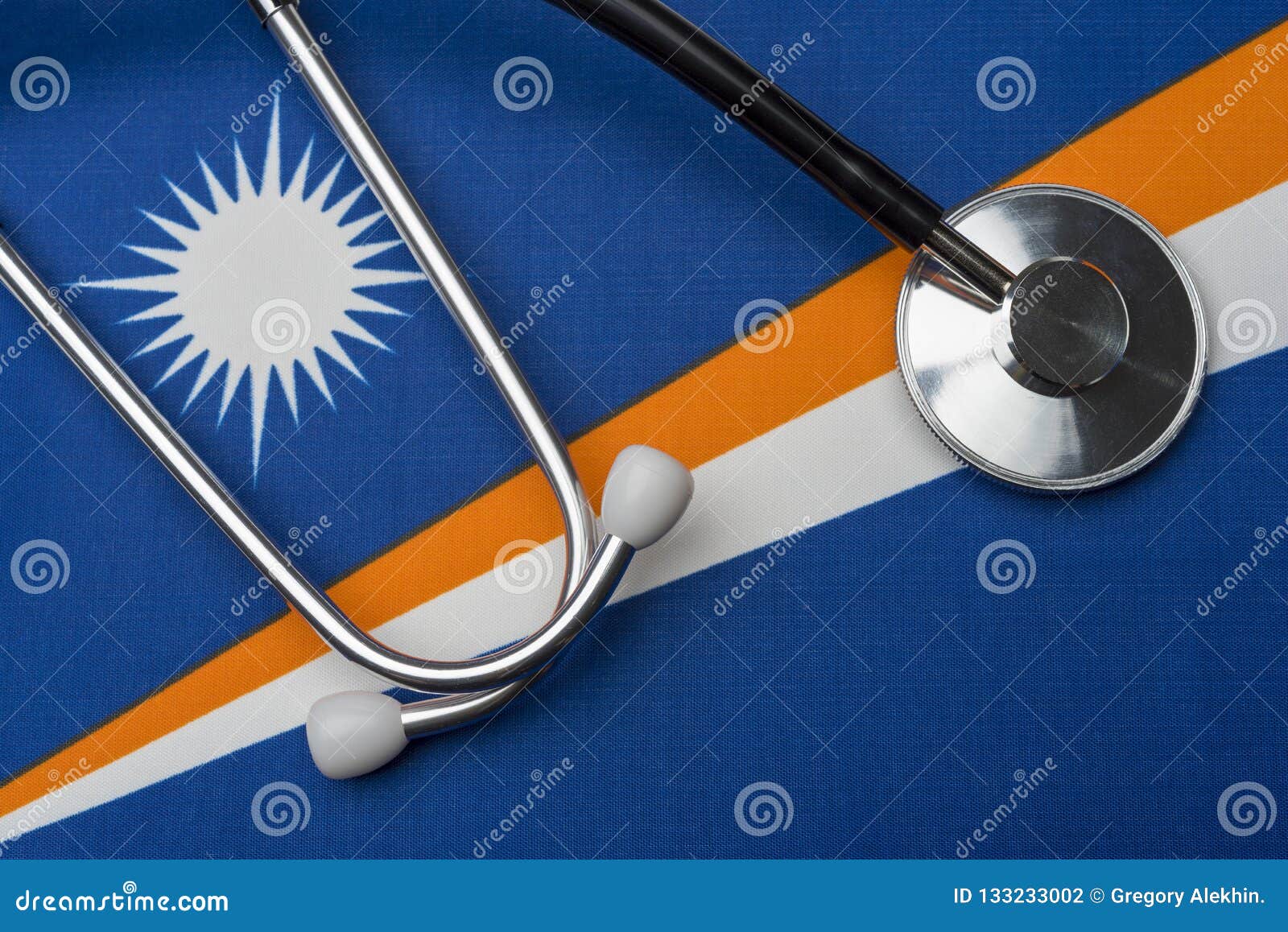 Marshall Islands Flag and Stethoscope. the Concept of Medicine Stock