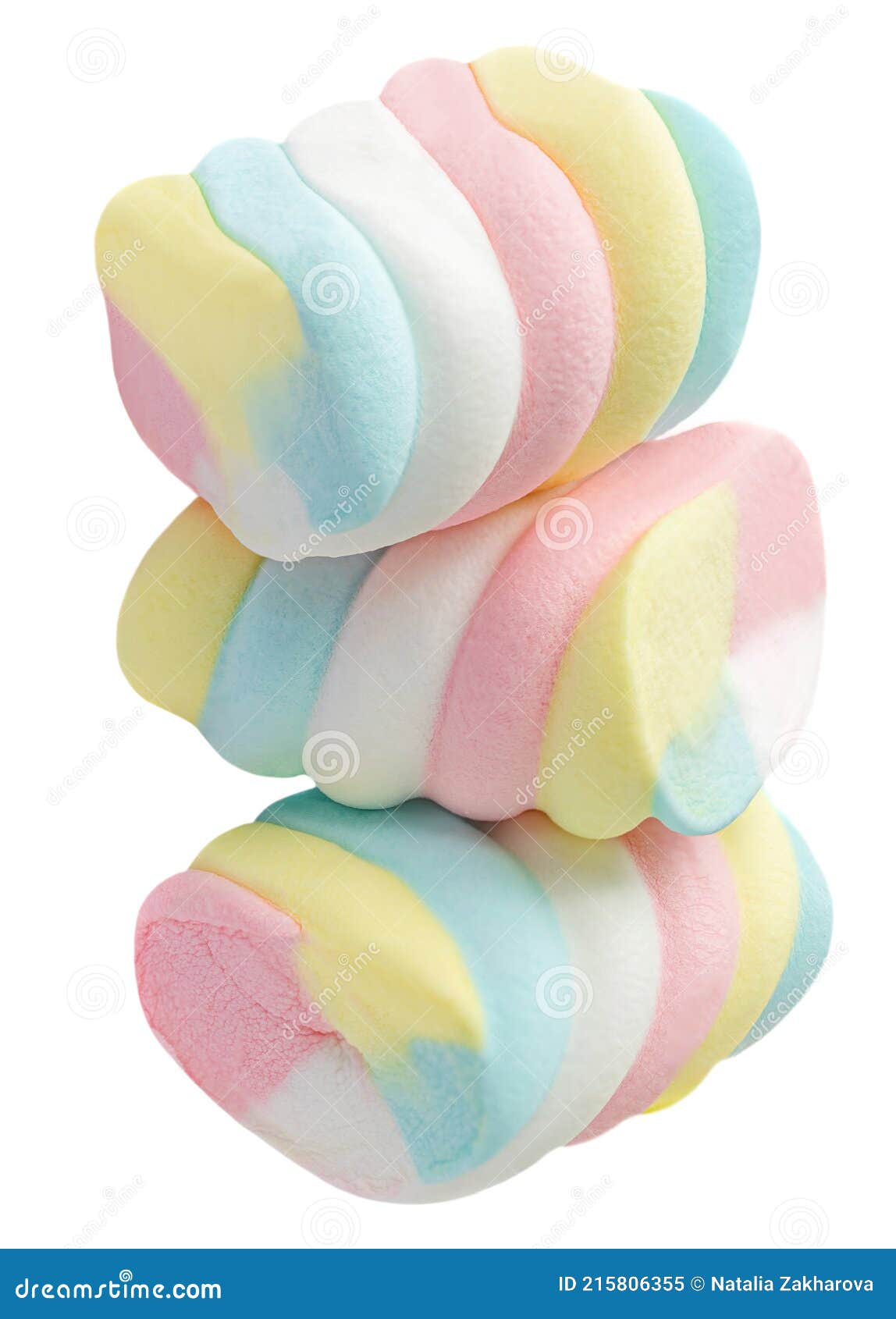 Marshmallow Candy White, Yellow and Pink Isolated on White Background