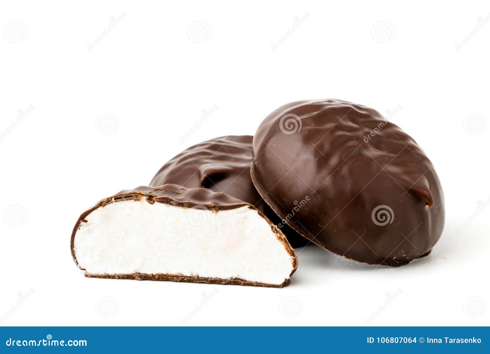 Marshmallow Chocolate and Half on a White Background. Stock Photo