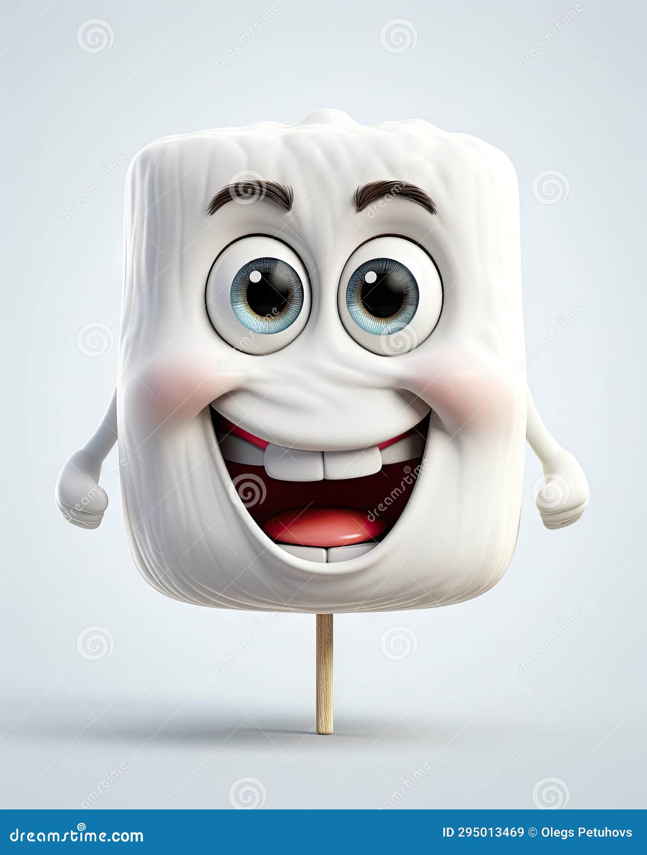 A Marshmallow with Eyes and a Smile on a Stick. Generative Ai Stock