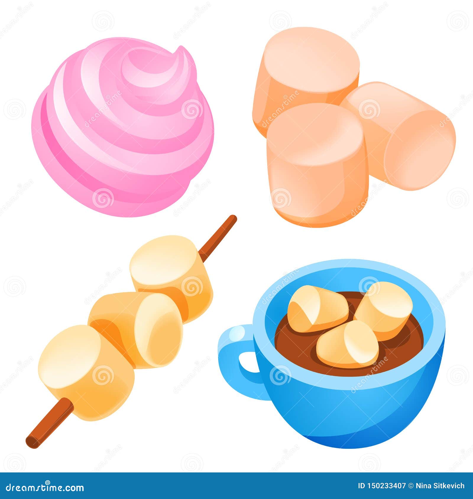 Marshmallow Icons Set, Cartoon Style Stock Vector Illustration of