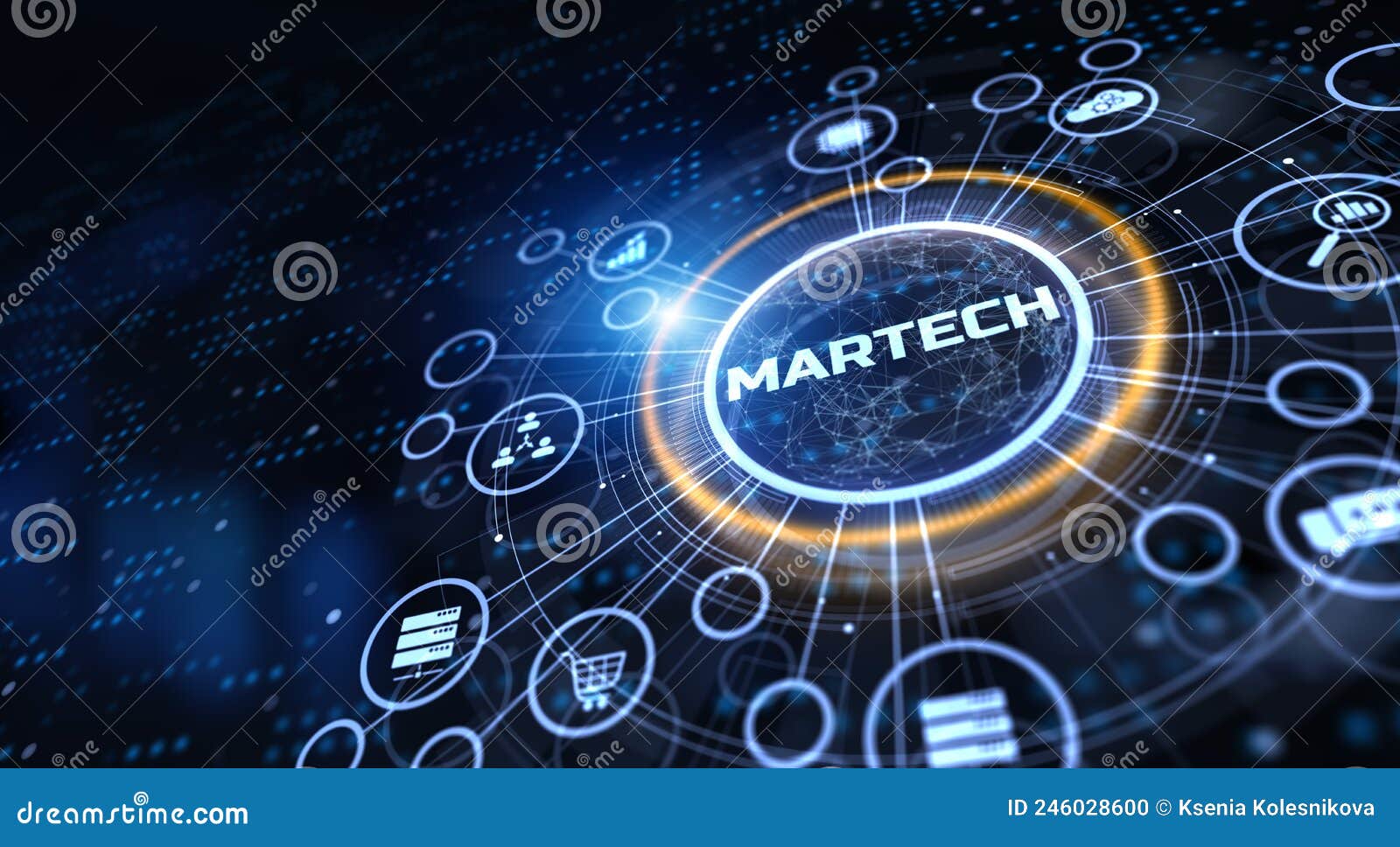 martech marketing technology automation concept on virtual screen