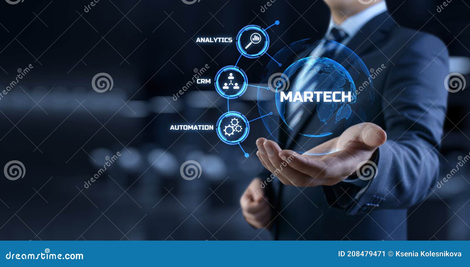 martech marketing technology concept on virtual screen interface.