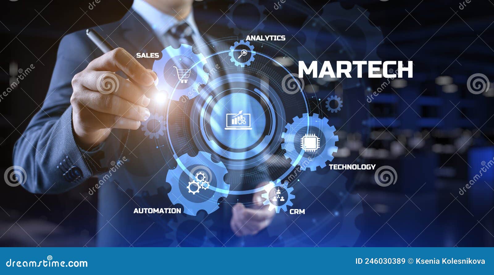martech marketing technology concept on virtual screen interface