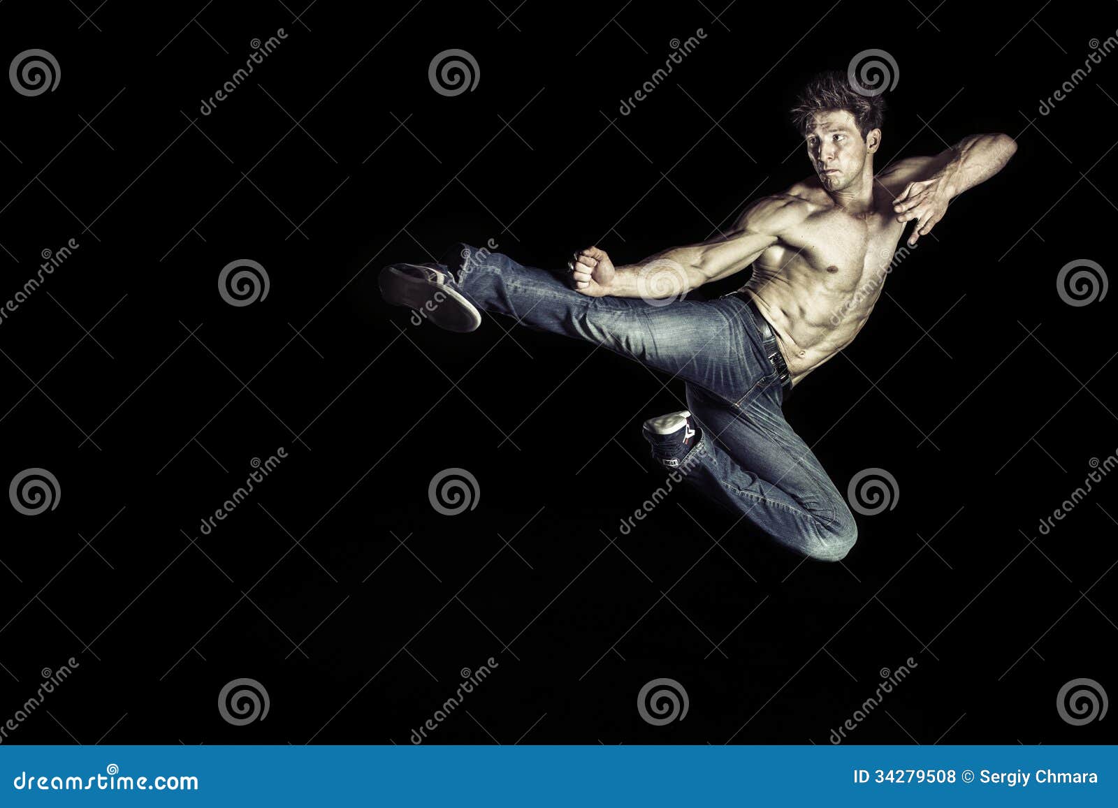 Martial Art Athlete Doing the Kick Jumping Stock Photo Image of