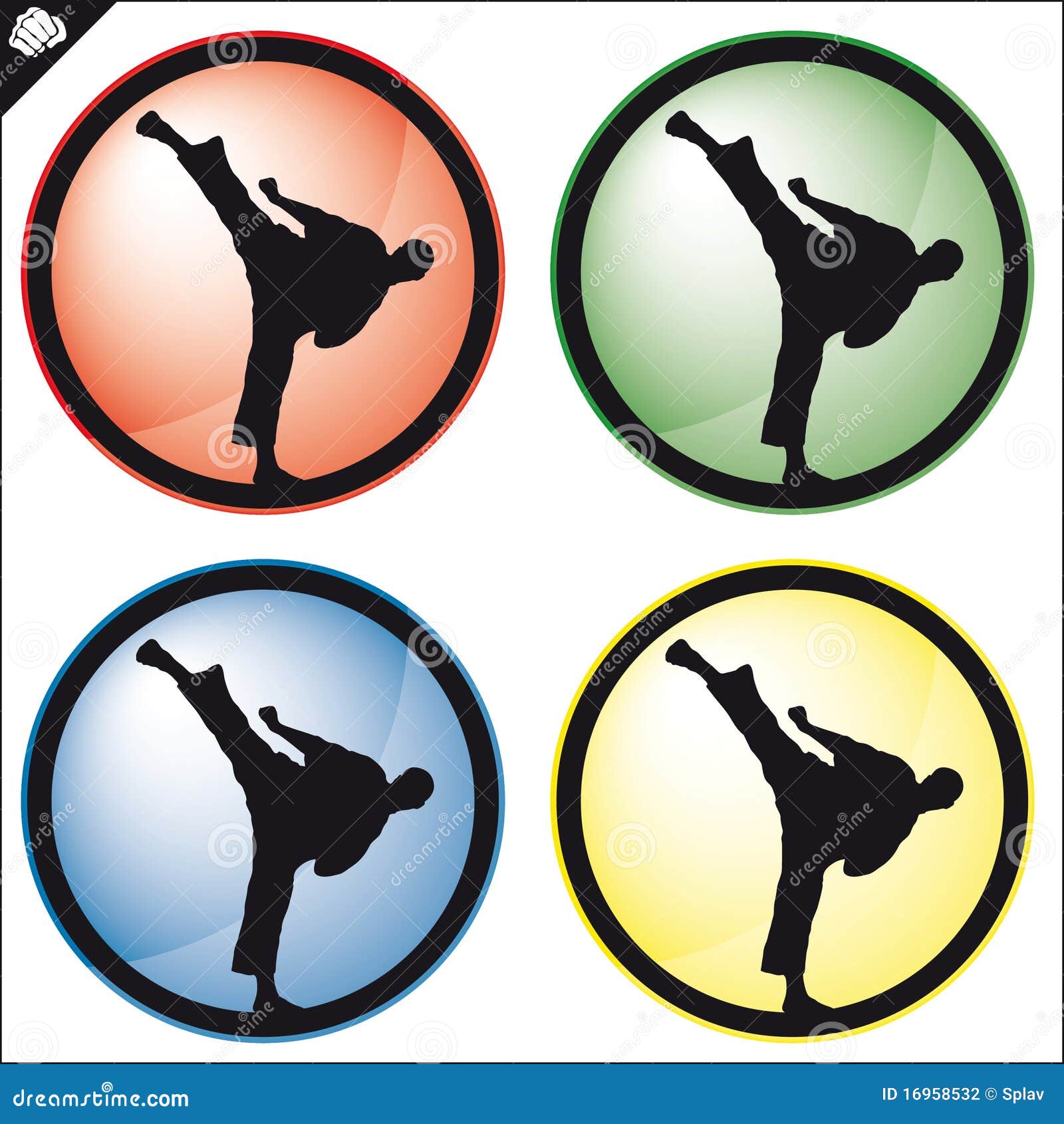 Martial Art Colored Simbol Set. Vector. Stock Illustration