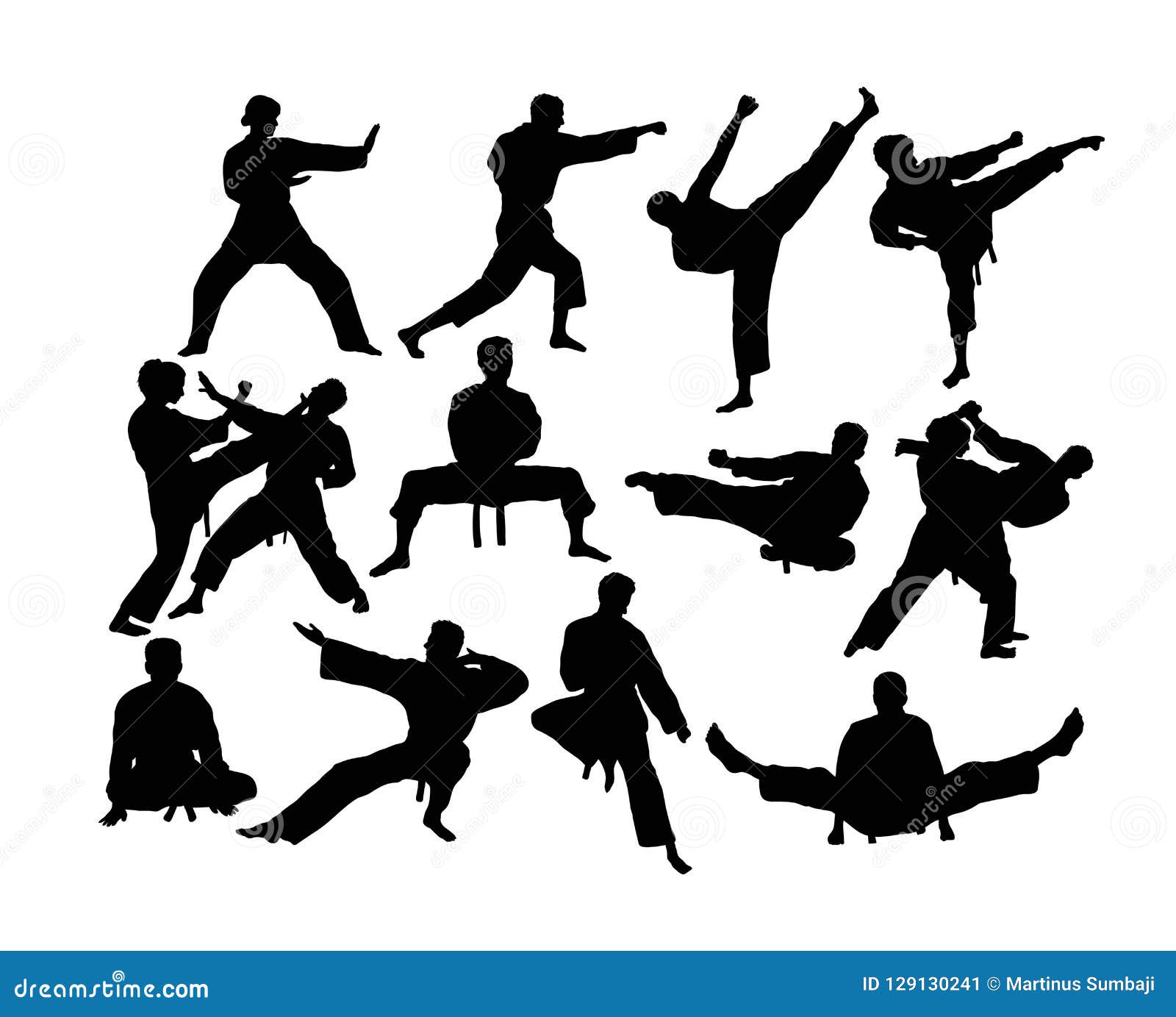 Martial Art and Karate Sport Activity Silhouettes Stock Vector ...