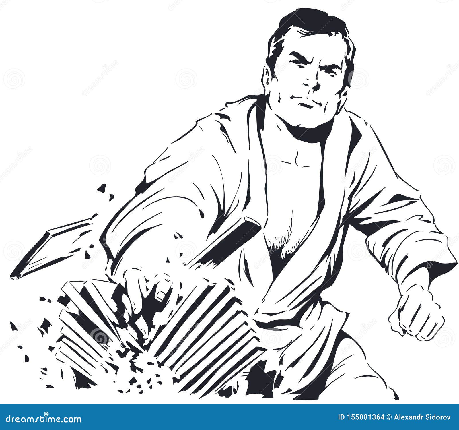 Martial Artist Breaks Stack of Boards Stock Vector Illustration of