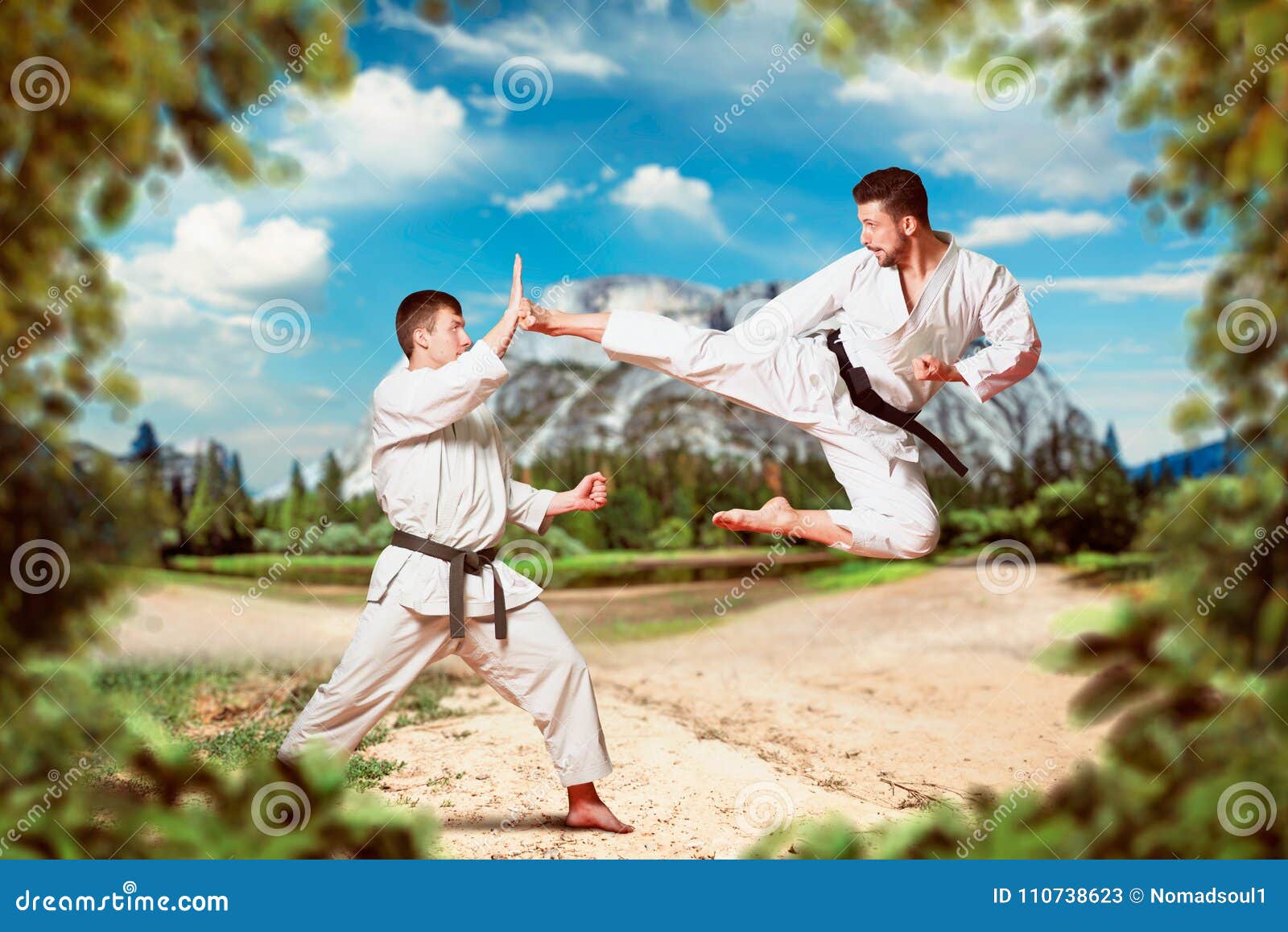 Martial Arts, Kick in Jump, Outdoors Practice Stock Image Image of