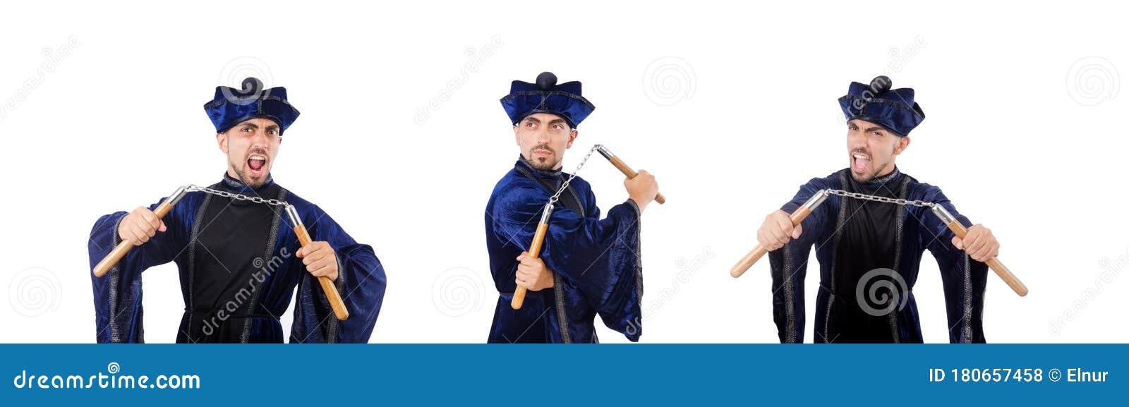 Martial Arts Master with Nunchucks on White Stock Photo Image of