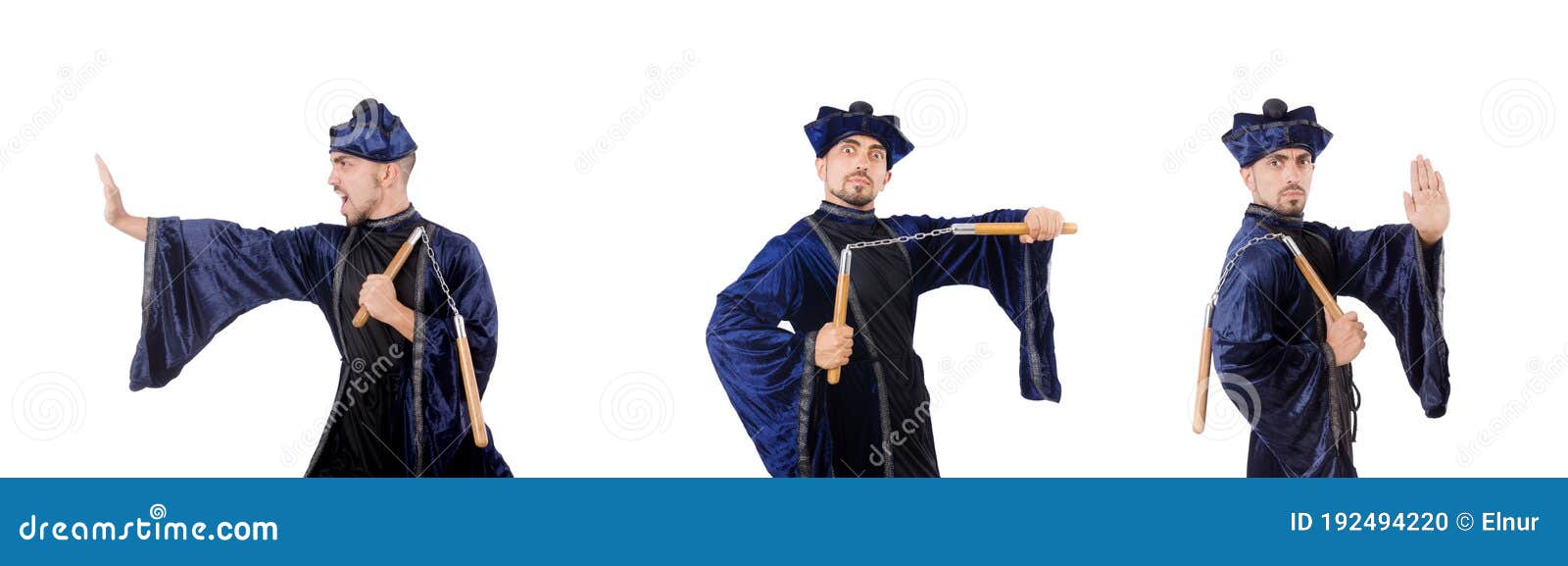 Martial Arts Master with Nunchucks on White Stock Photo Image of