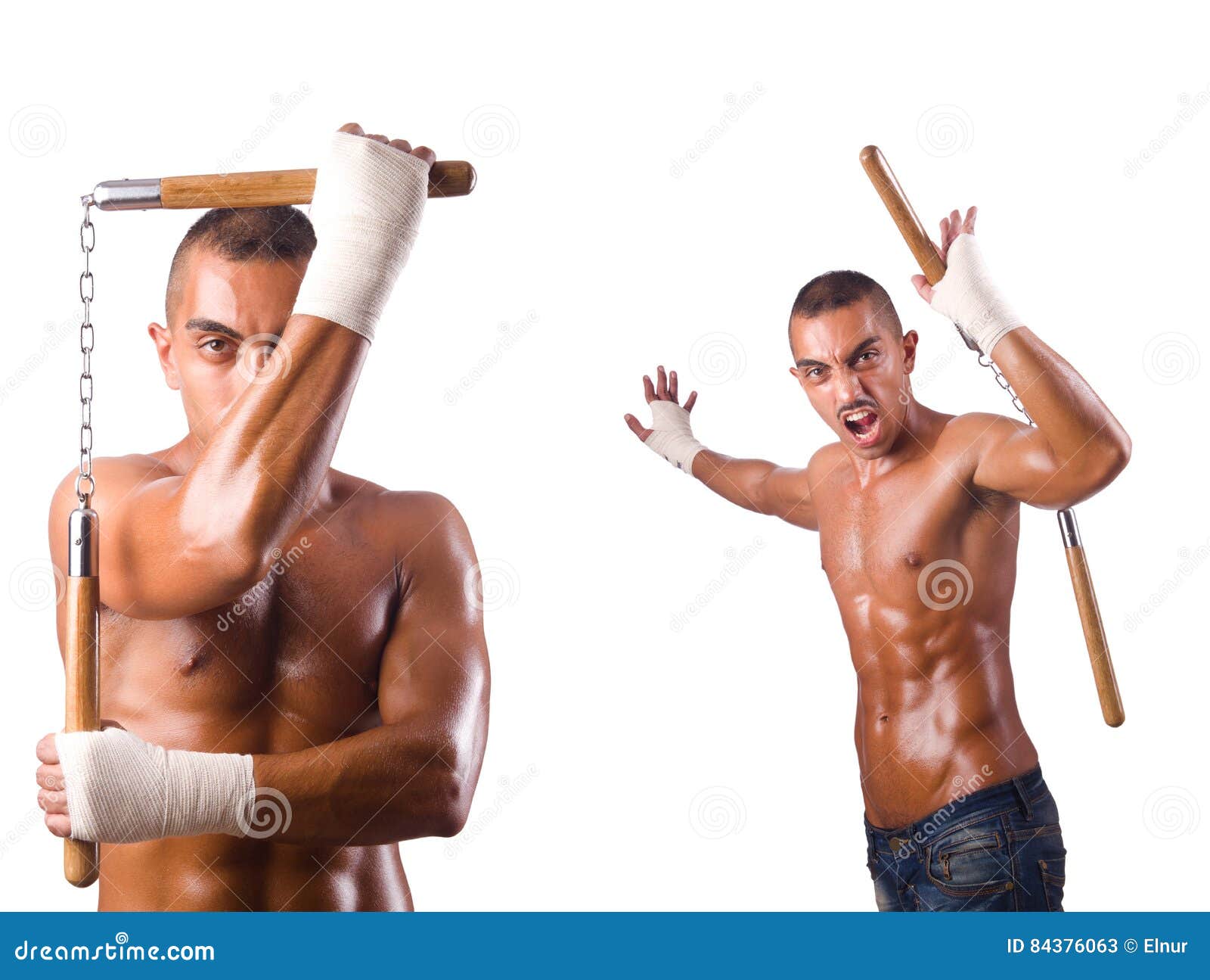 The Martial Arts Warrior with Nunchucks on White Stock Image Image of